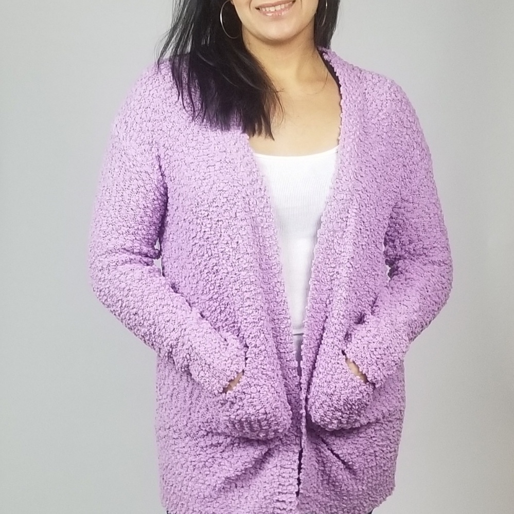 Lavender Popcorn Knit Cardigan